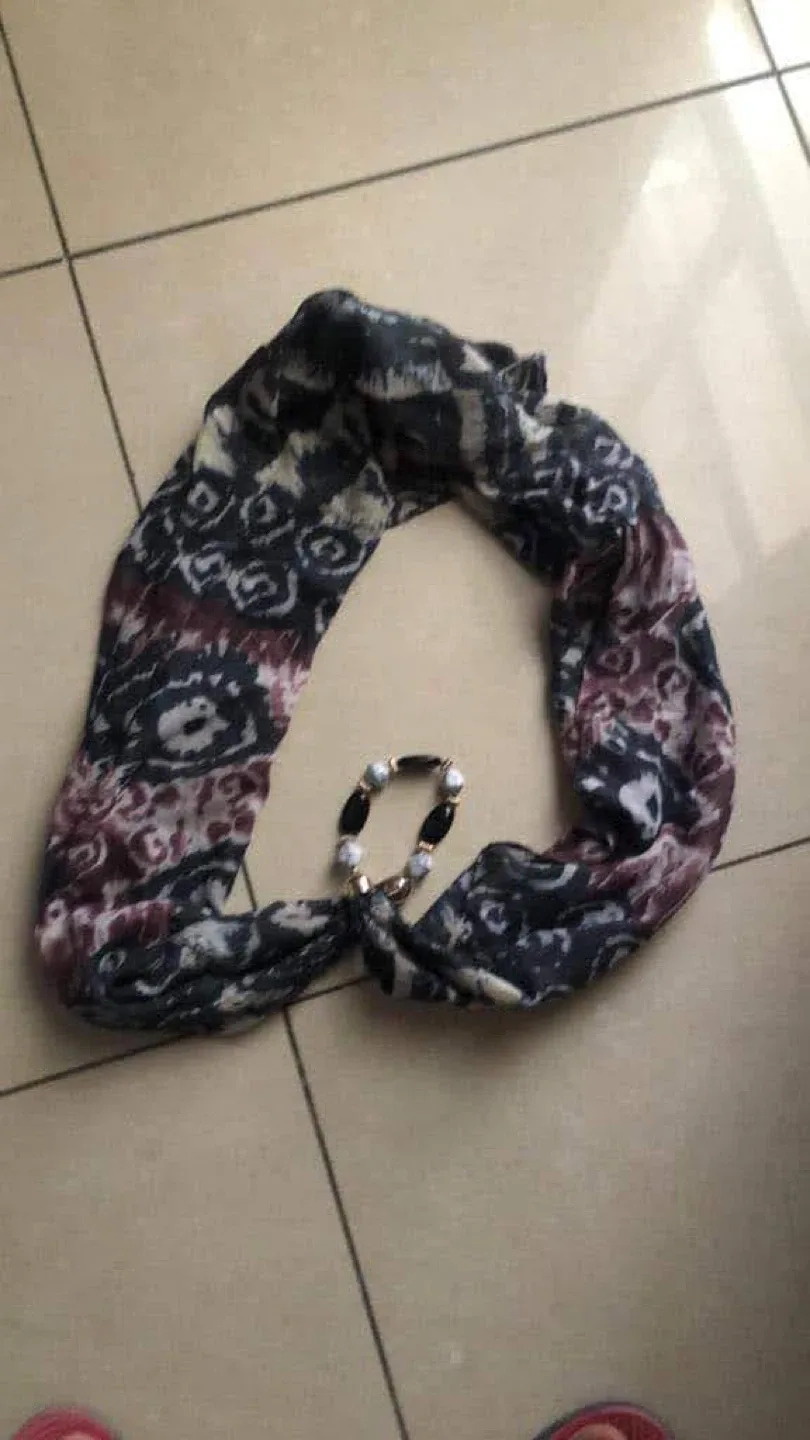 Patterned Infinity Scarf with Beaded Accent