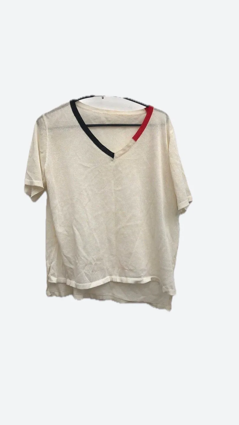 V-Neck Short Sleeve Top - Cream