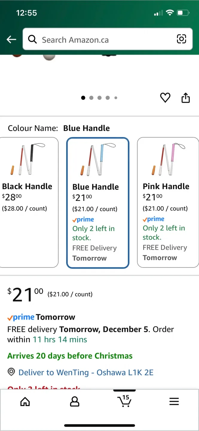 Folding White Cane for the Blind - Blue Handle image indicator(2)