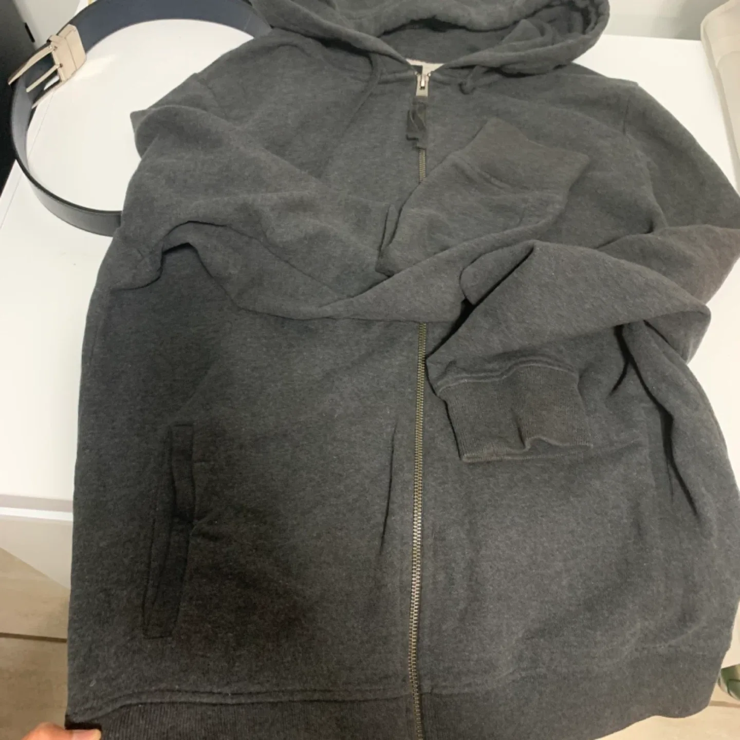 AllSaints Grey Zip-Up Hoodie - Size Medium image indicator(5)