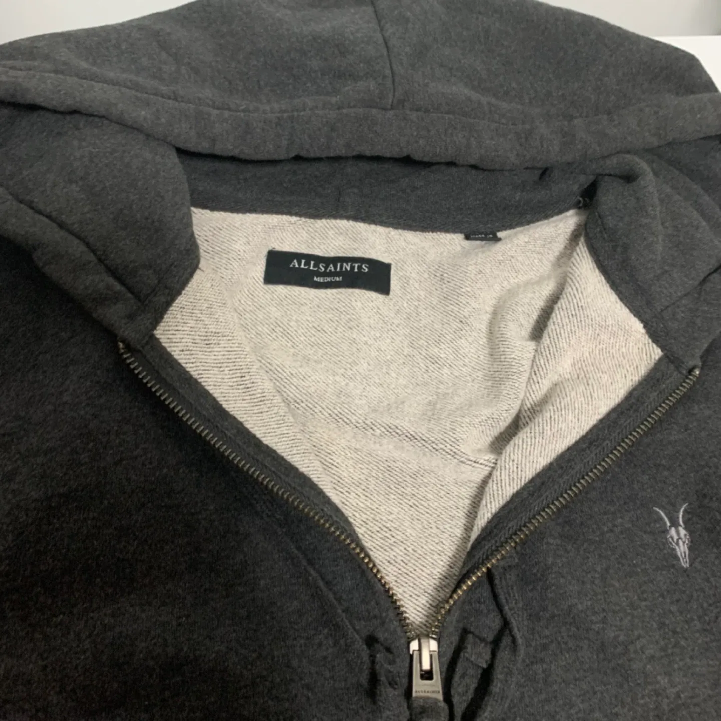 AllSaints Grey Zip-Up Hoodie - Size Medium