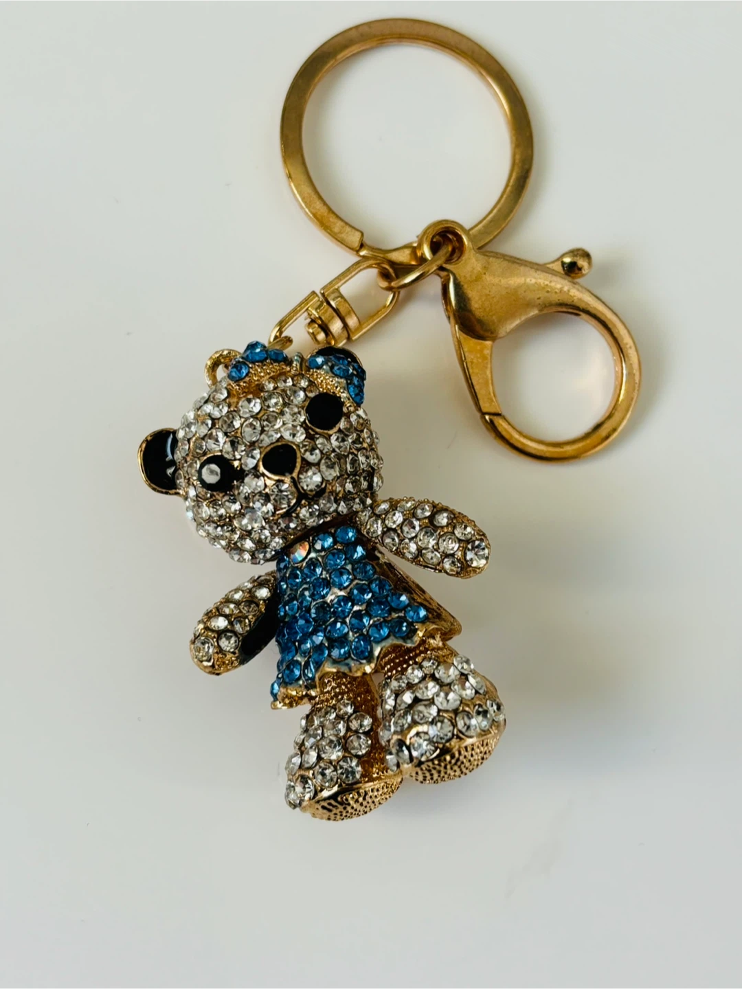 Teddy Bear Rhinestone Keychain - Blue & Gold - photo 5