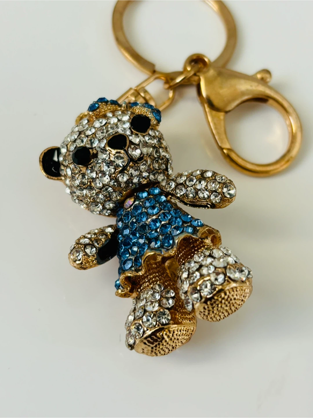 Teddy Bear Rhinestone Keychain - Blue & Gold - photo 2