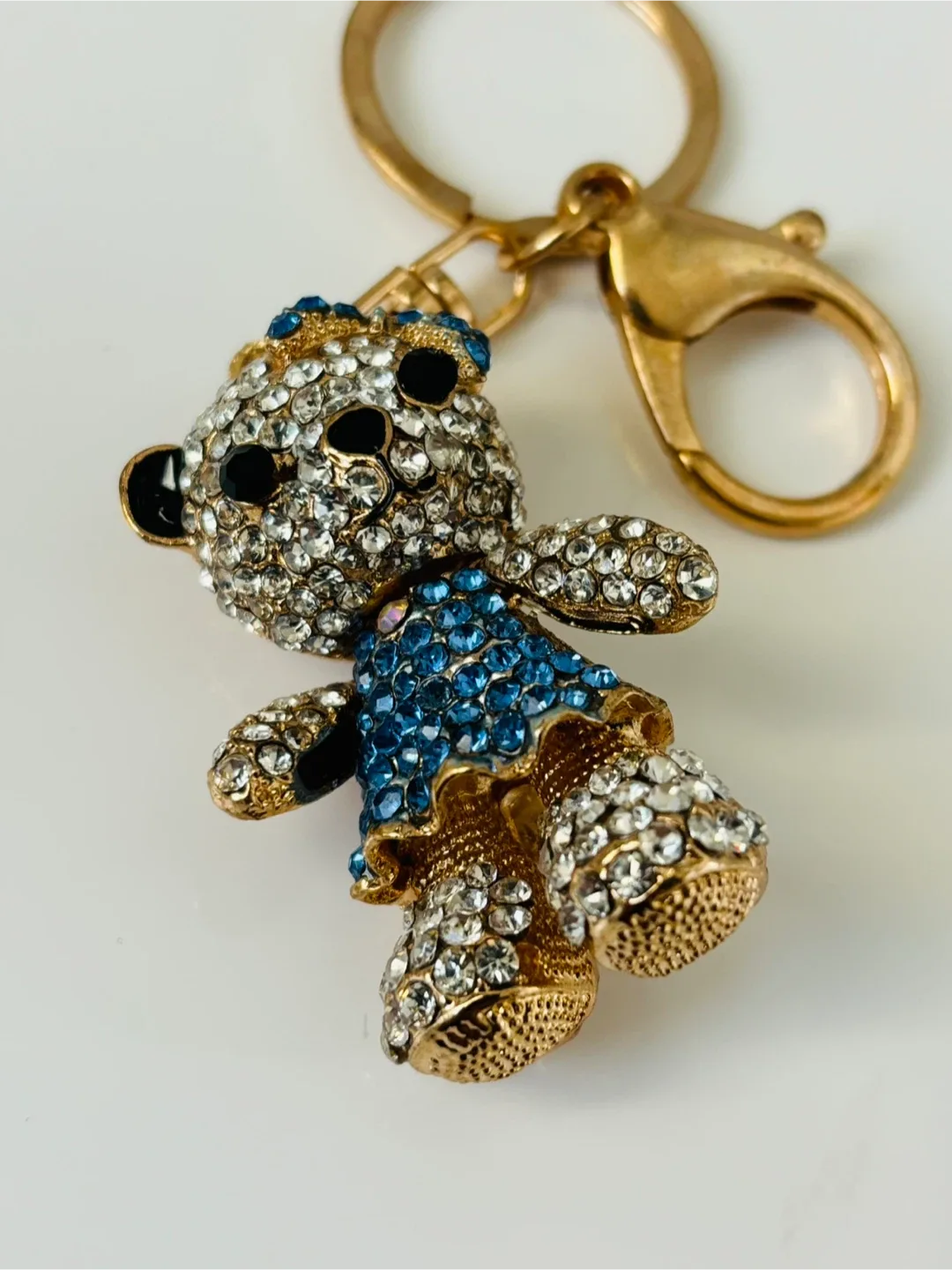 Teddy Bear Rhinestone Keychain - Blue & Gold image indicator(2)