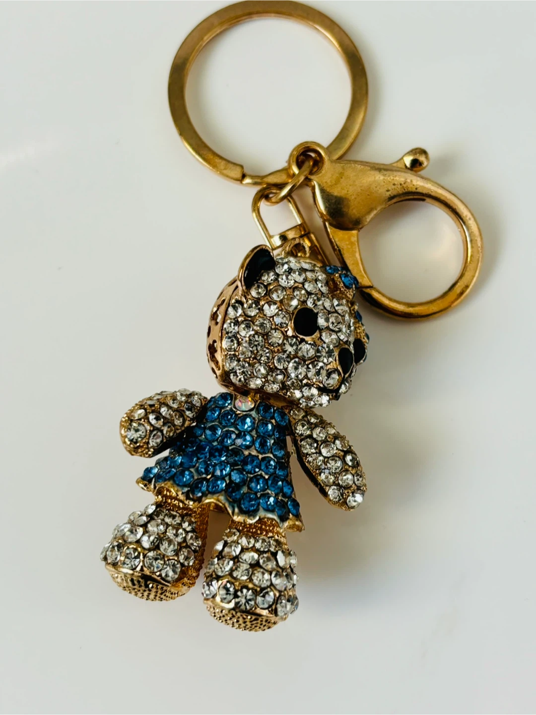 Teddy Bear Rhinestone Keychain - Blue & Gold - photo 3