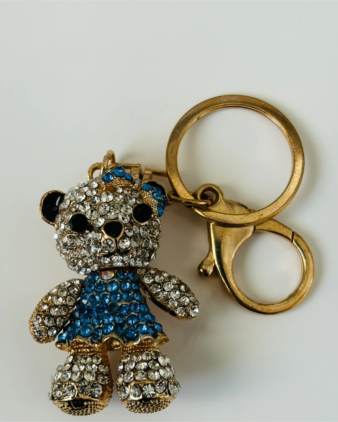 Teddy Bear Rhinestone Keychain - Blue & Gold - photo 4