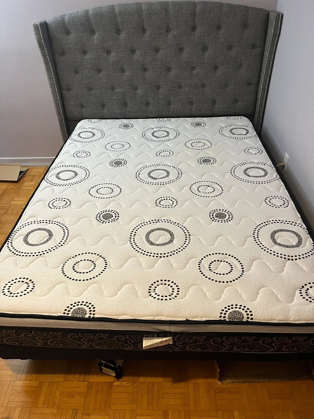 Upholstered Grey Headboard & Mattress