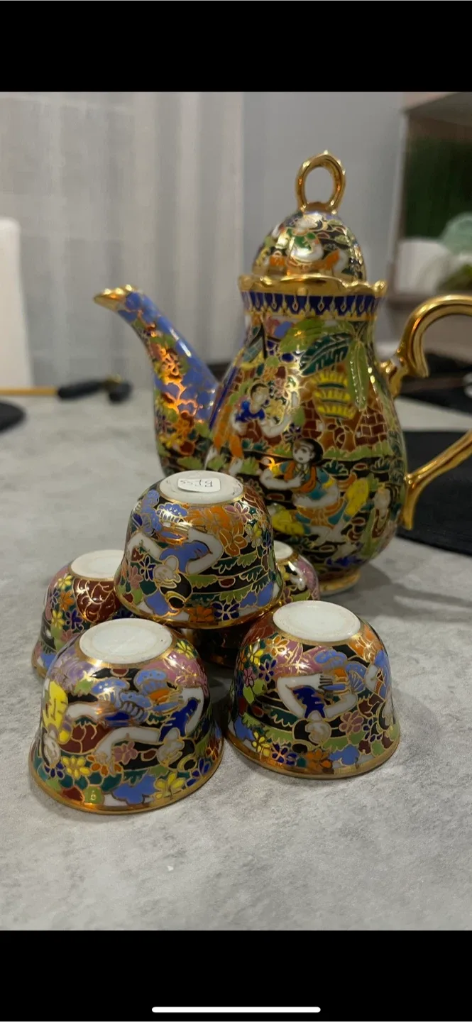 Vintage Asian Tea Set with Teapot & Cups