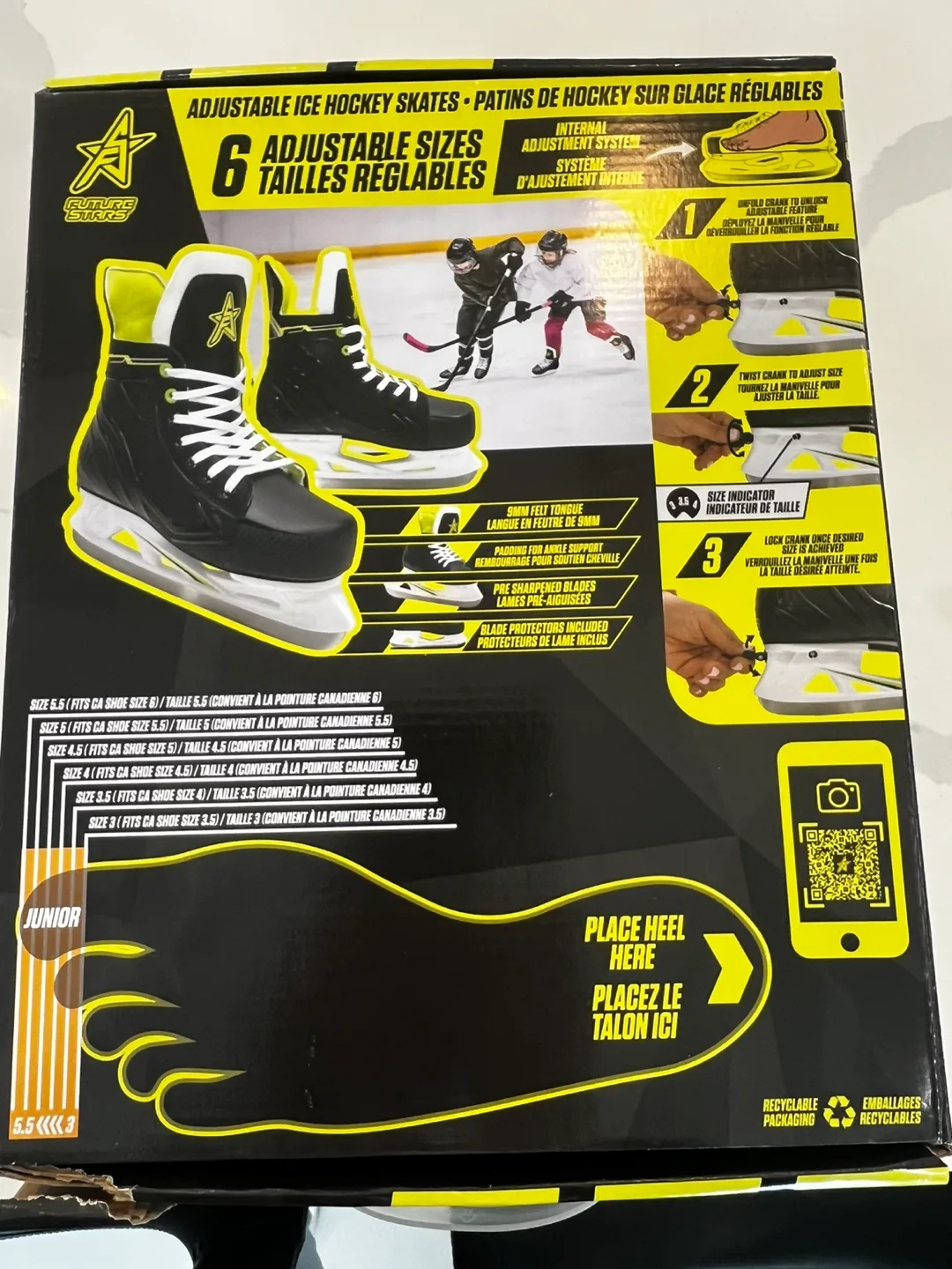 New Future Stars Adjustable Ice Hockey Skates Jr 3-5.5 NEW