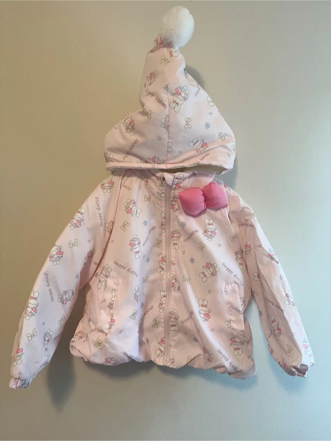 Kids' Pink Bunny Print Padded Jacket-Toddler size 7-8T