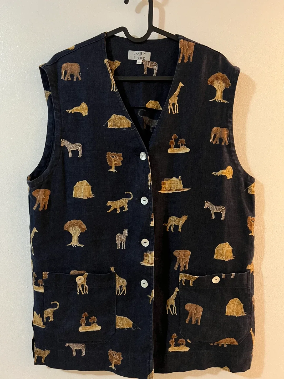 Vintage John Lord Safari Print Vest - Size 40