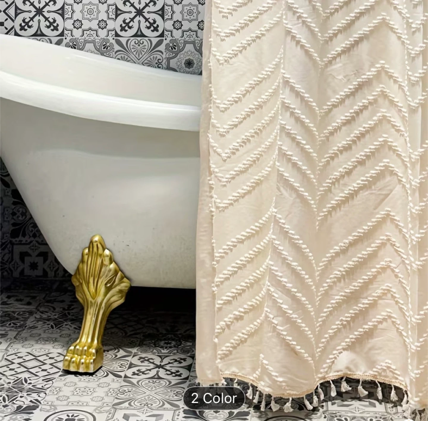 Boho Shower Curtain - 71x71 inch, Cream - photo 4