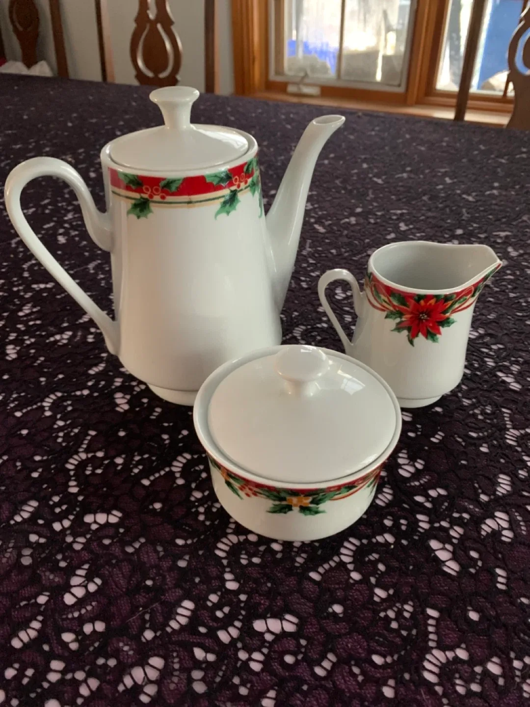 Christmas Tea Set - Teapot, Creamer, Sugar Bowl