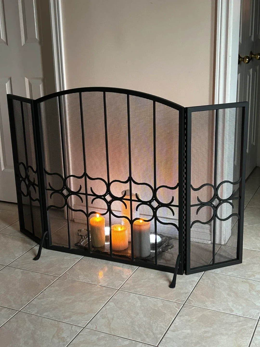 Black Metal Fireplace Screen