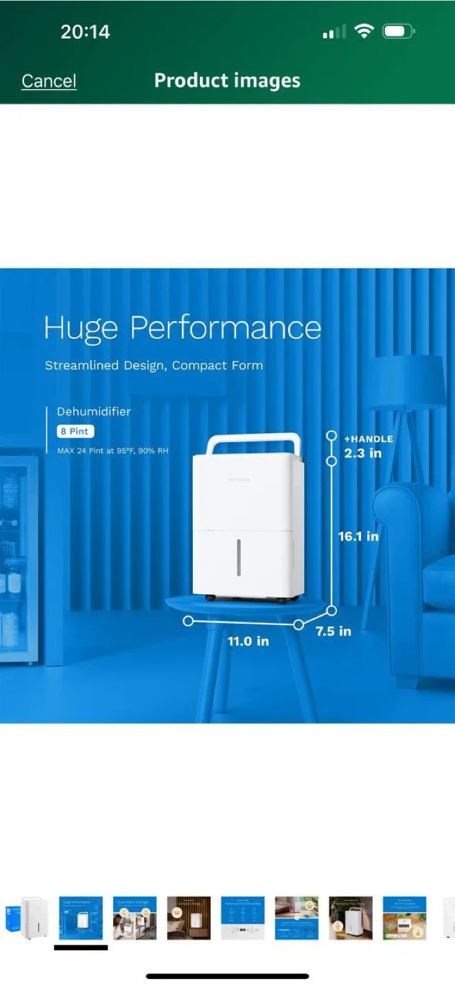 hOmeLabs 8 Pint Wi-Fi Dehumidifier – OPEN BOX image indicator(5)