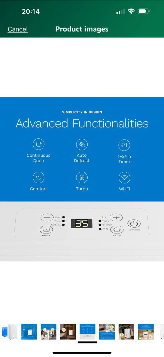 hOmeLabs 8 Pint Wi-Fi Dehumidifier – OPEN BOX image indicator(7)