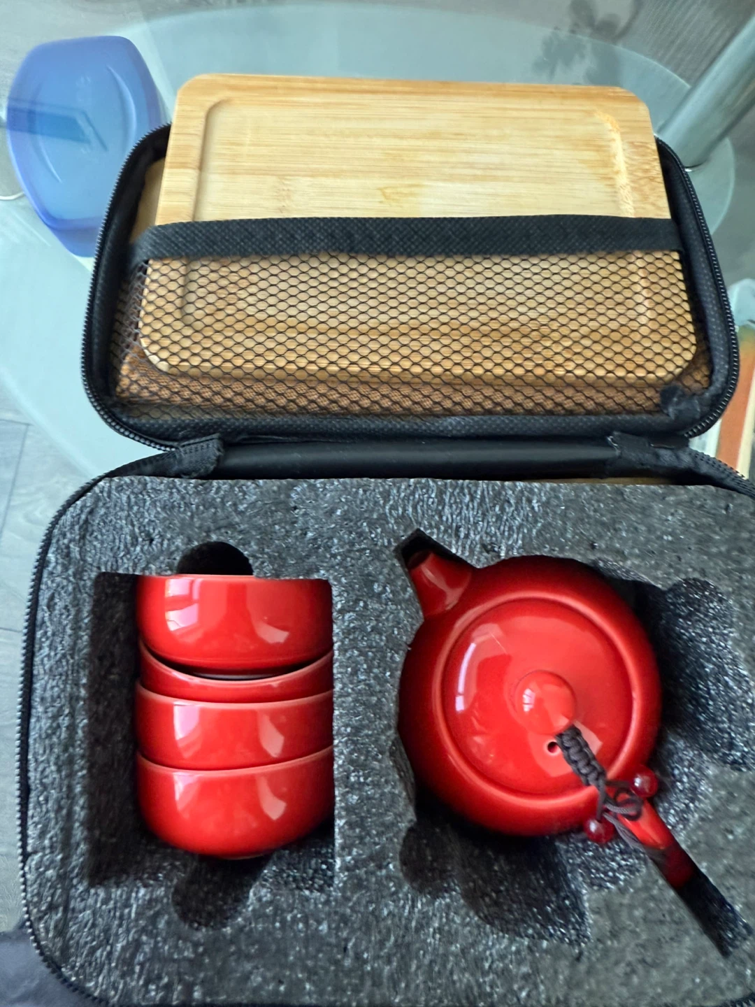 Red Ceramic Tea Set with Case - photo 2