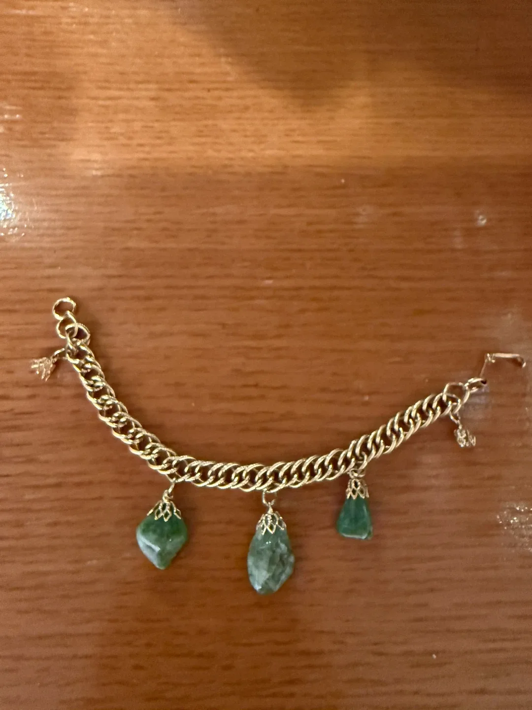 Vintage- Chain Bracelet with Green Stone Charms