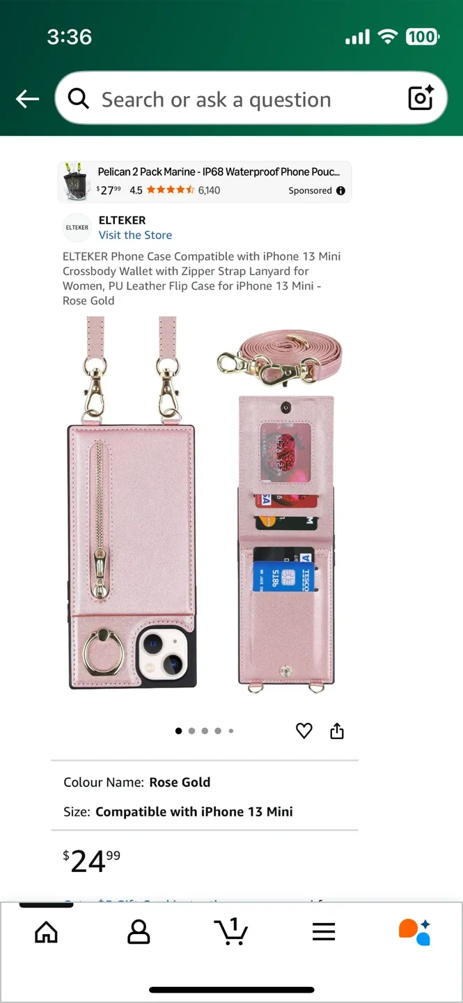 ELTEKER iPhone 13 Mini Crossbody Wallet - Rose Gold