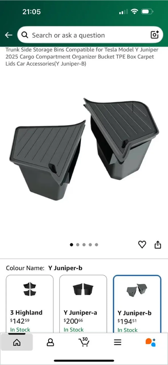 cybtkcar Tesla Model Y Trunk Storage Bins (Y Juniper-B) – NEW