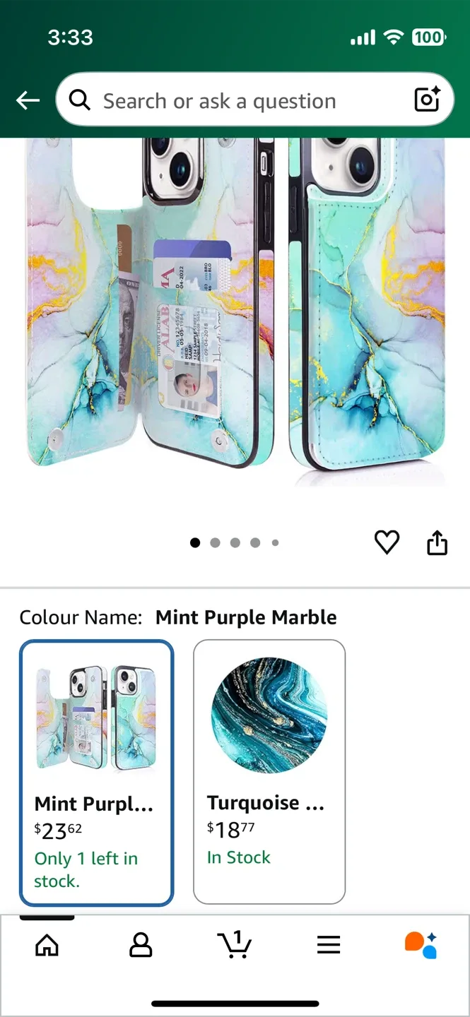 uCOLOR iPhone 13 Mini Wallet Case - Mint Purple Marble