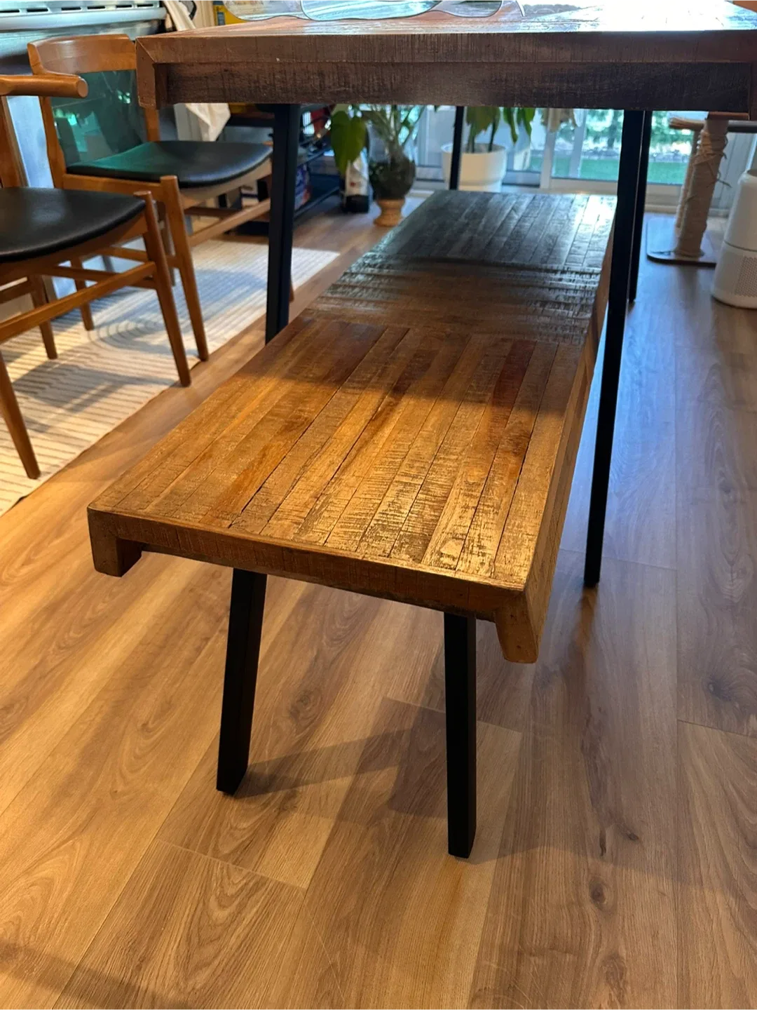 Wooden Bench with Black Metal Legs