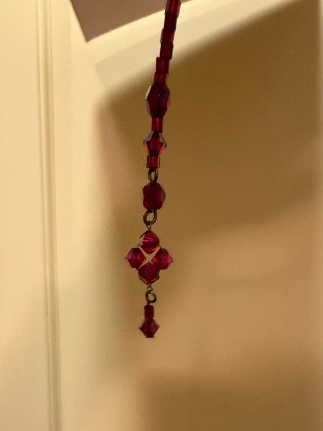 Vintage- Beaded Lariat/ Rosary Style Necklace - Red
