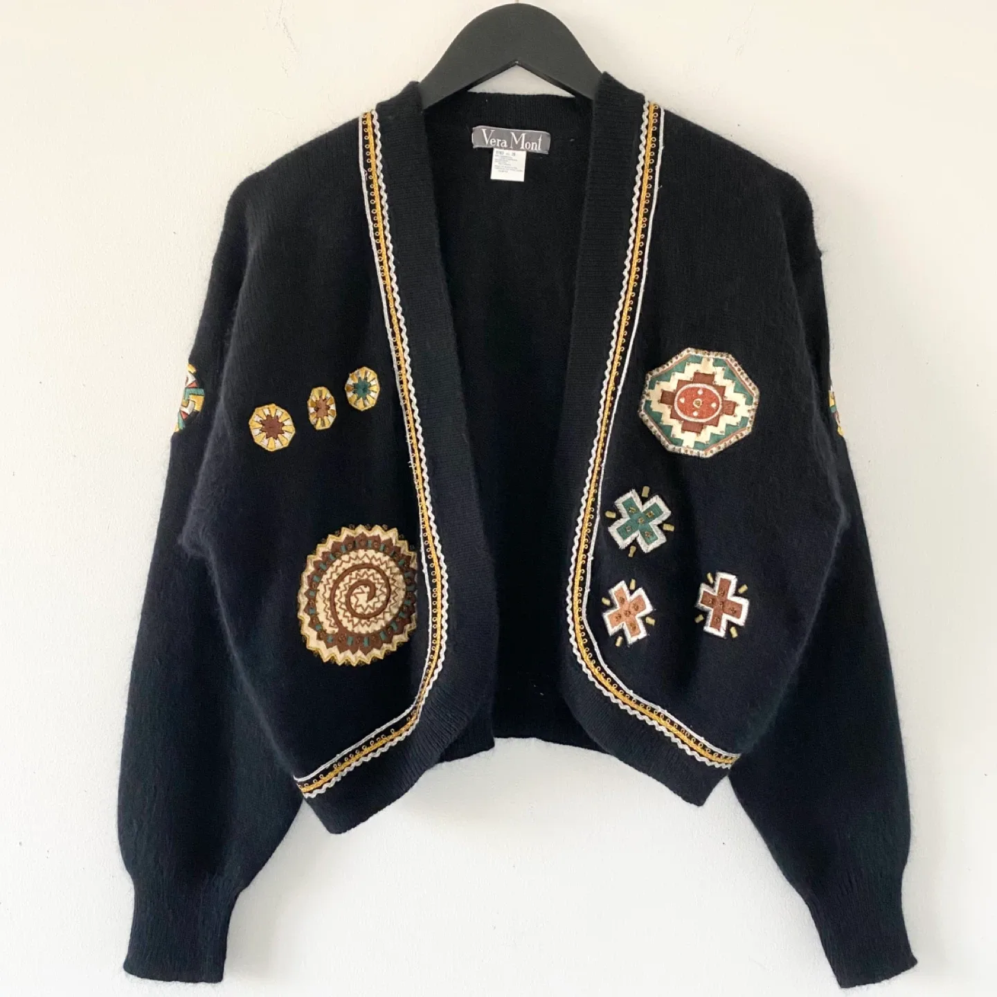 Vintage Wool / Angora Blend Cardigan with Embroidered Appliques