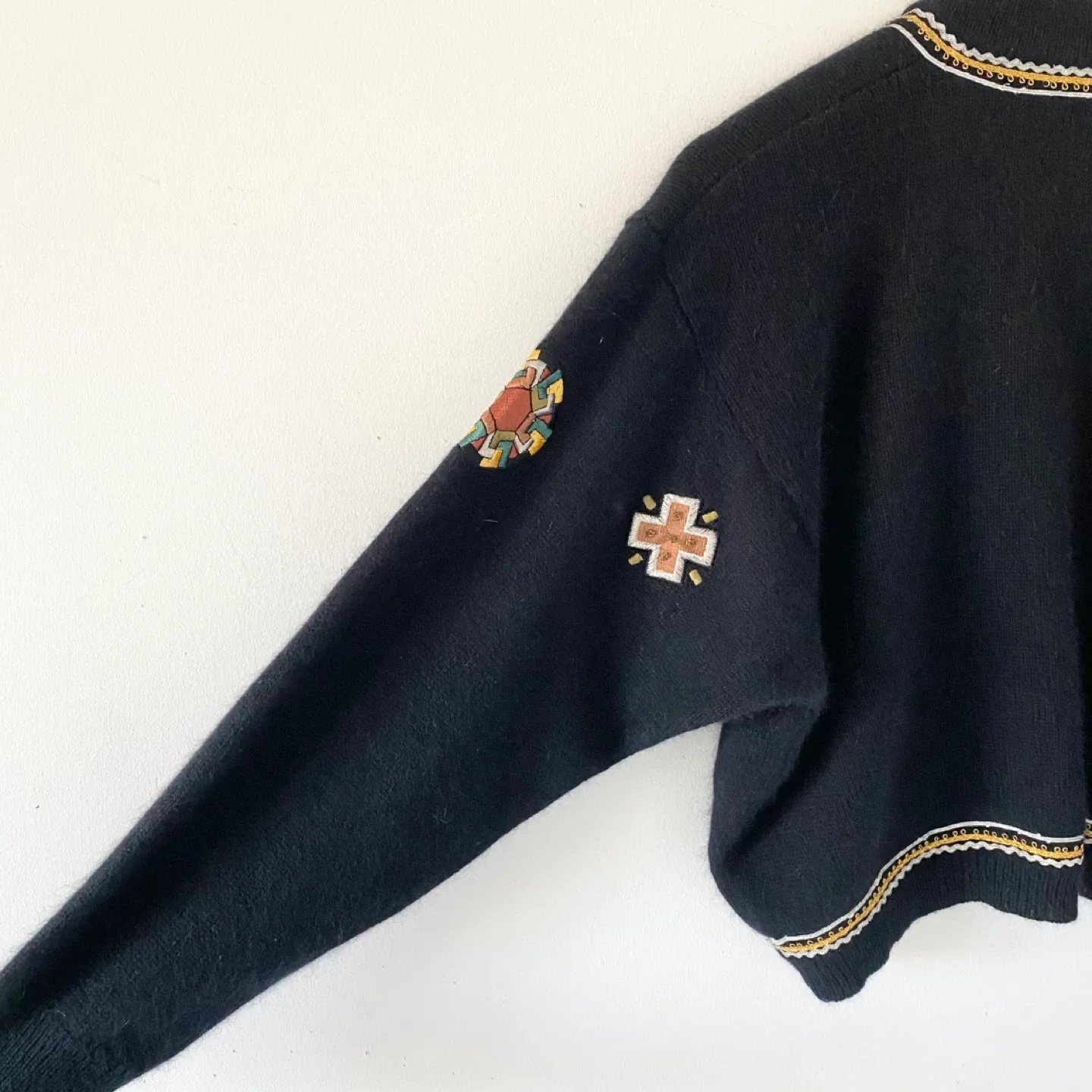Vintage Wool / Angora Blend Cardigan with Embroidered Appliques image indicator(5)