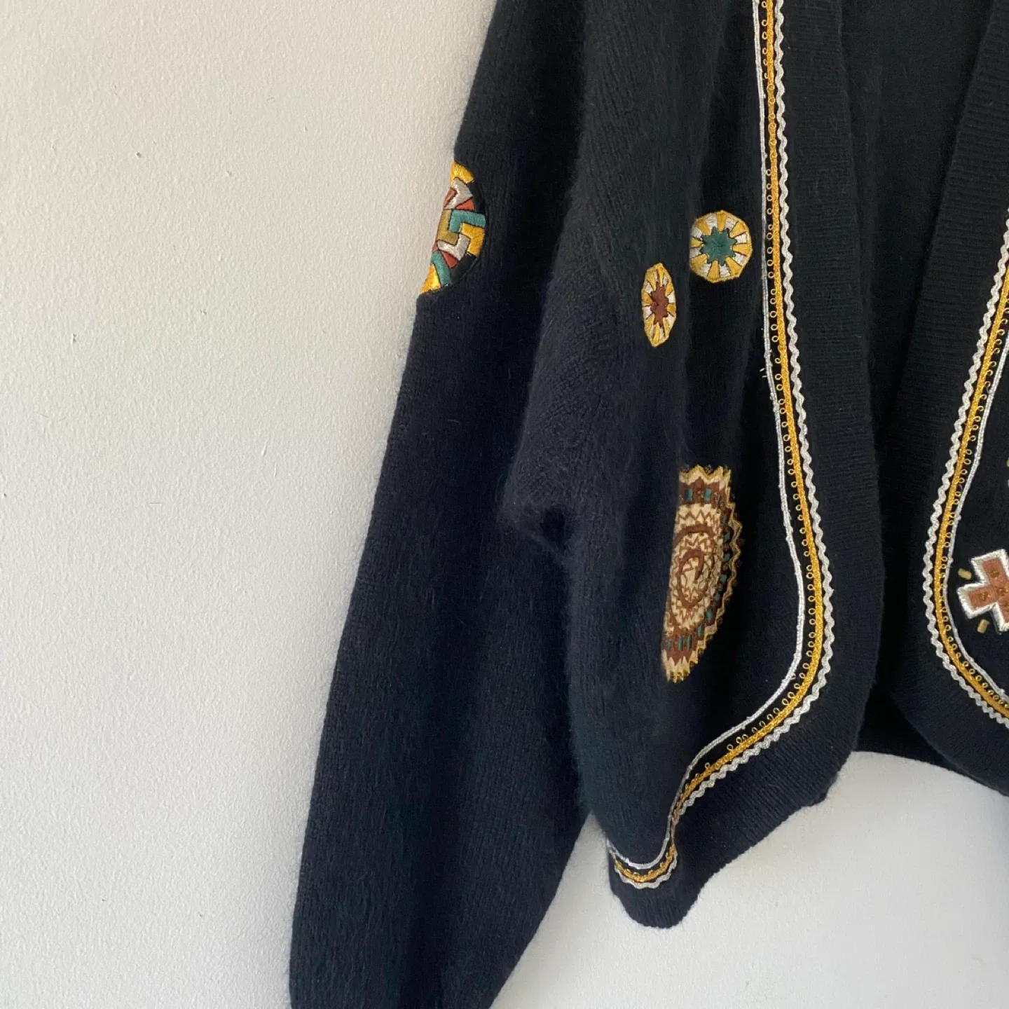 Vintage Wool / Angora Blend Cardigan with Embroidered Appliques image indicator(4)