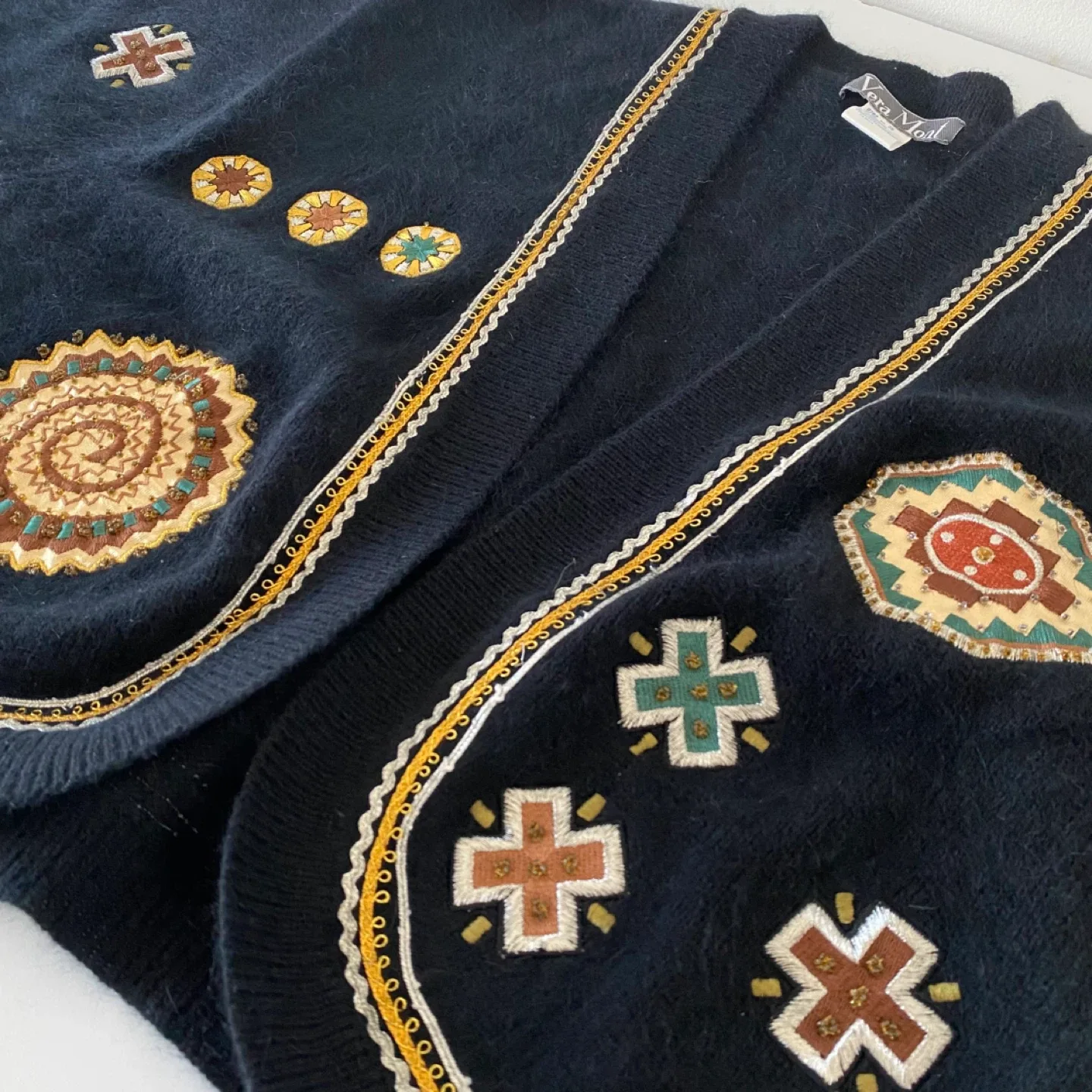 Vintage Wool / Angora Blend Cardigan with Embroidered Appliques image indicator(3)