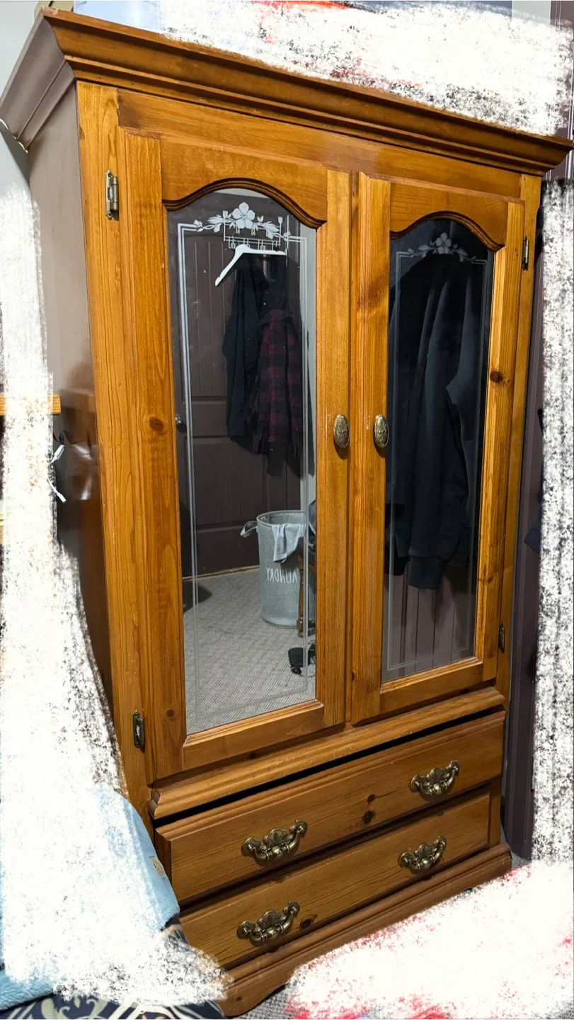 Wooden Armoire with Mirrored Doors image indicator(2)