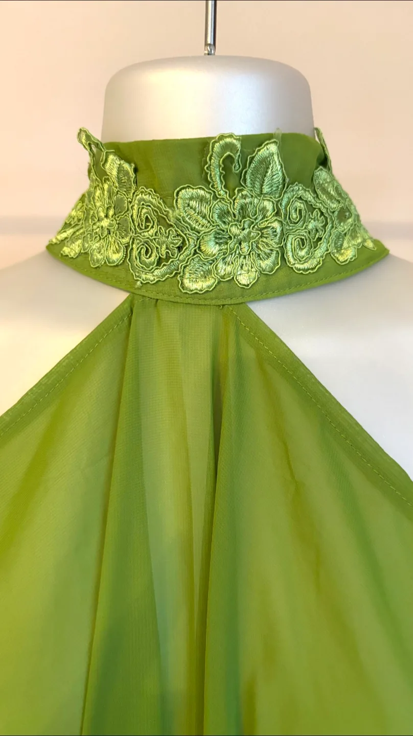 Green Halter Dress with Embroidered Collar image indicator(2)