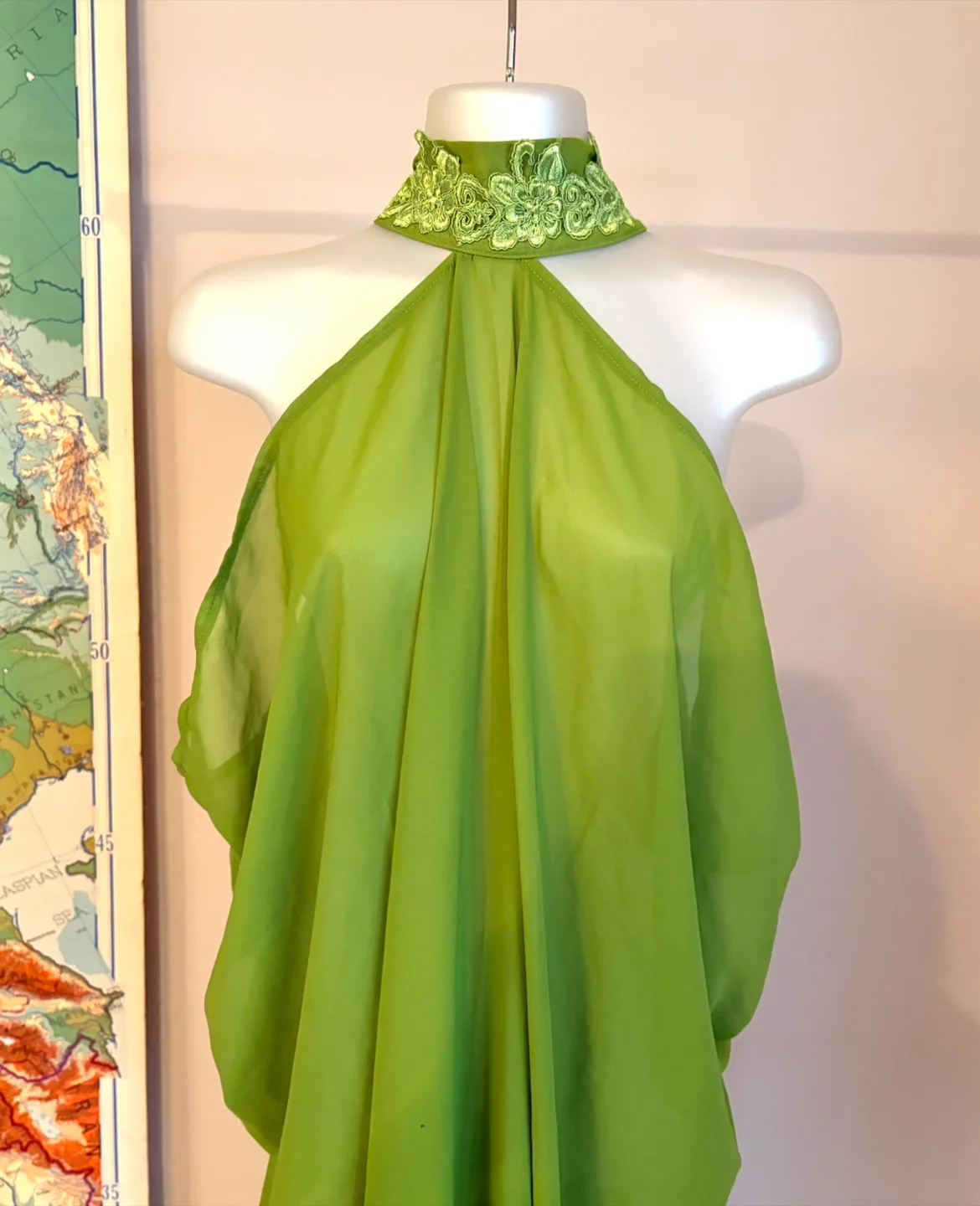 Green Halter Dress with Embroidered Collar image indicator(3)
