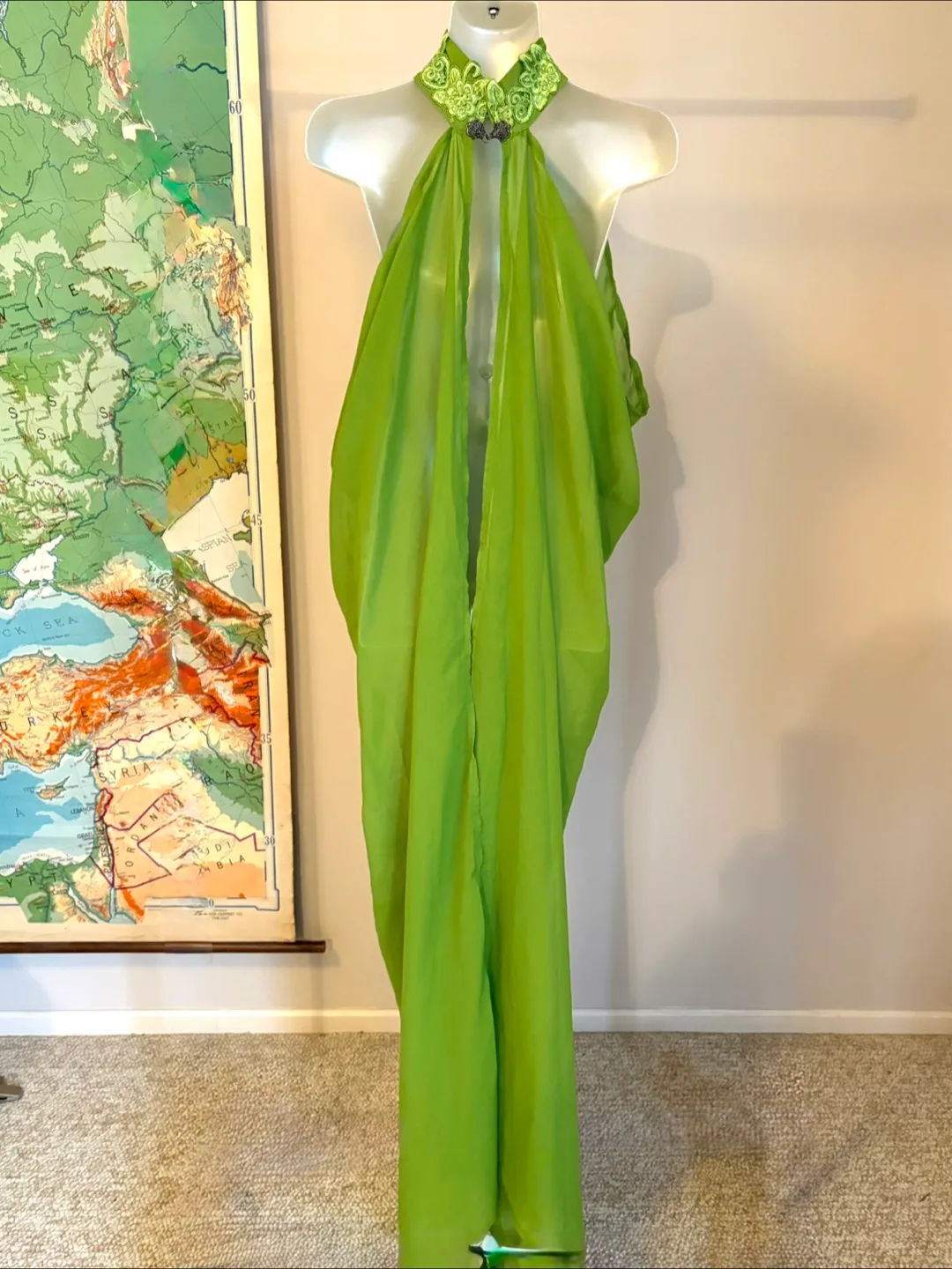 Green Halter Dress with Embroidered Collar