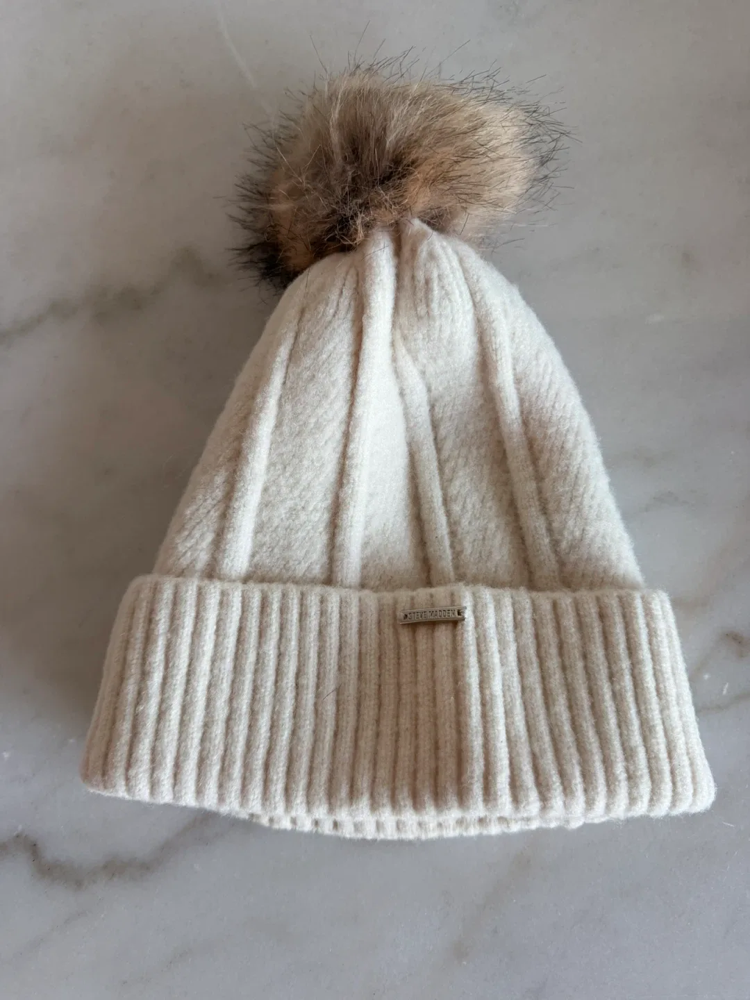 Steve Madden Cream Pom Beanie