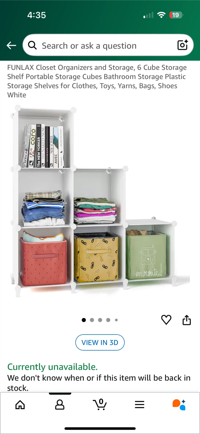 FUNLAX 6 Cube Storage Shelf - White