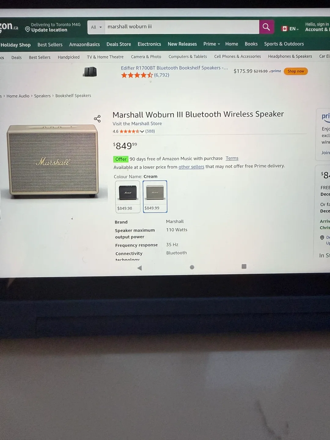 Marshall Woburn III Speaker - Cream - New in Box image indicator(6)