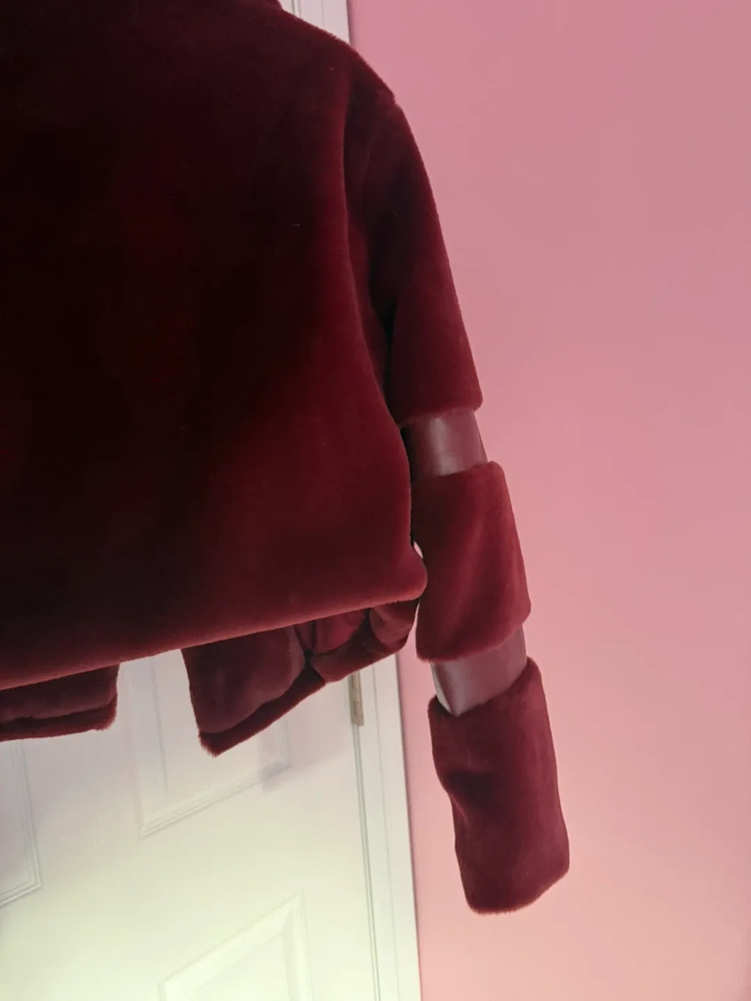 Burgundy Faux Fur Cropped Jacket image indicator(6)