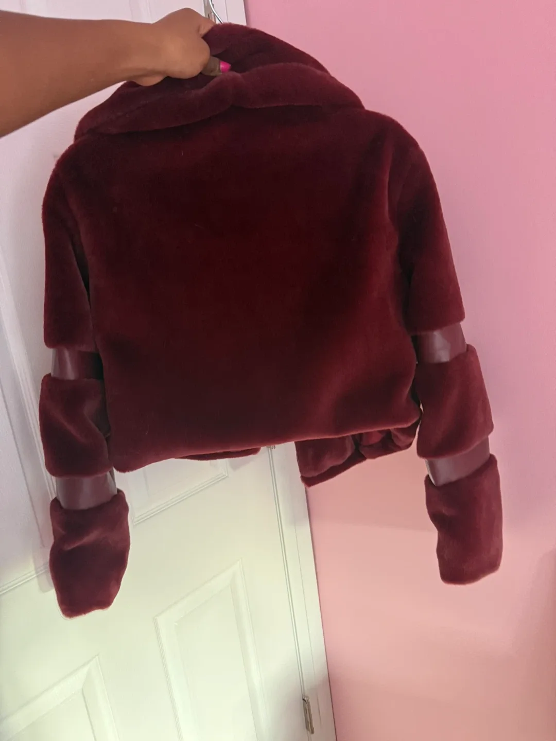 Burgundy Faux Fur Cropped Jacket image indicator(4)