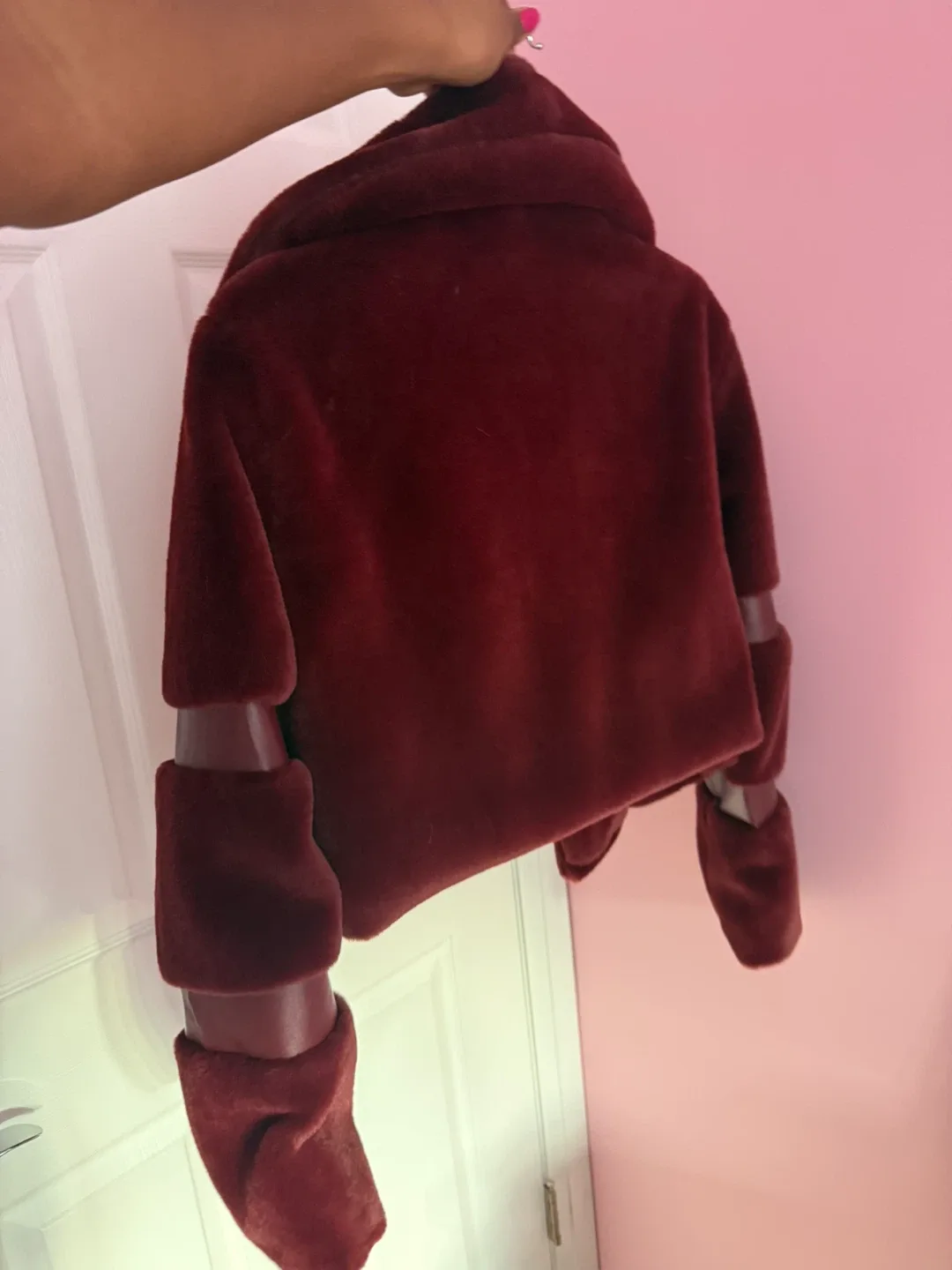 Burgundy Faux Fur Cropped Jacket image indicator(3)