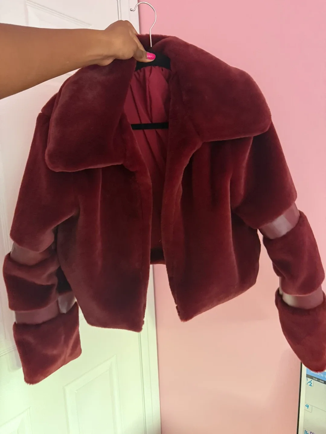 Burgundy Faux Fur Cropped Jacket image indicator(8)