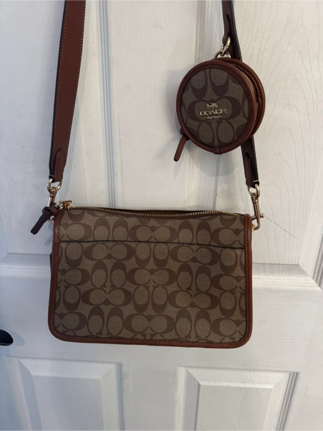 Coach Brown Signature Canvas Shoulder Bag with Coin Pouch image indicator(3)