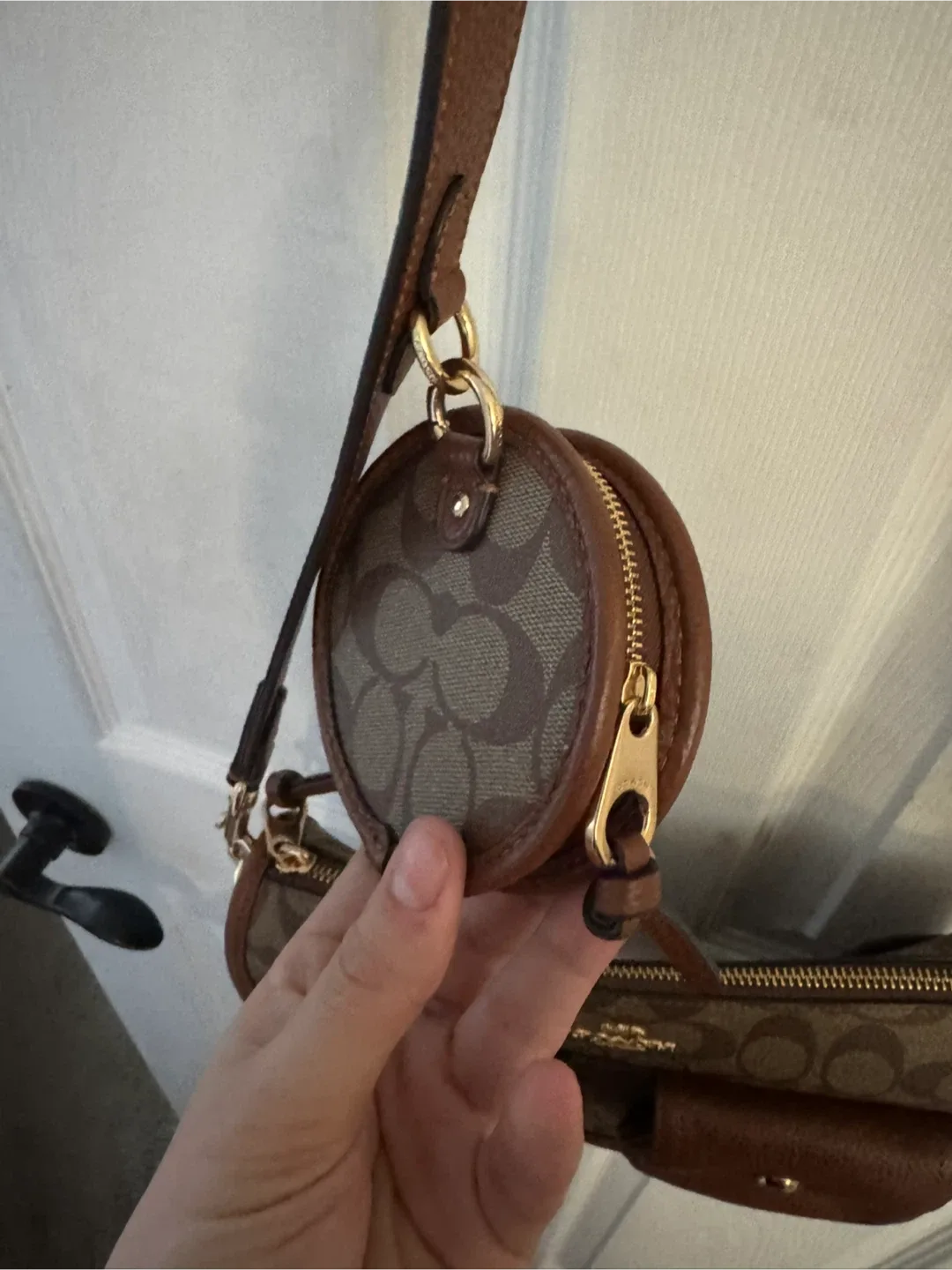 Coach Brown Signature Canvas Shoulder Bag with Coin Pouch image indicator(5)