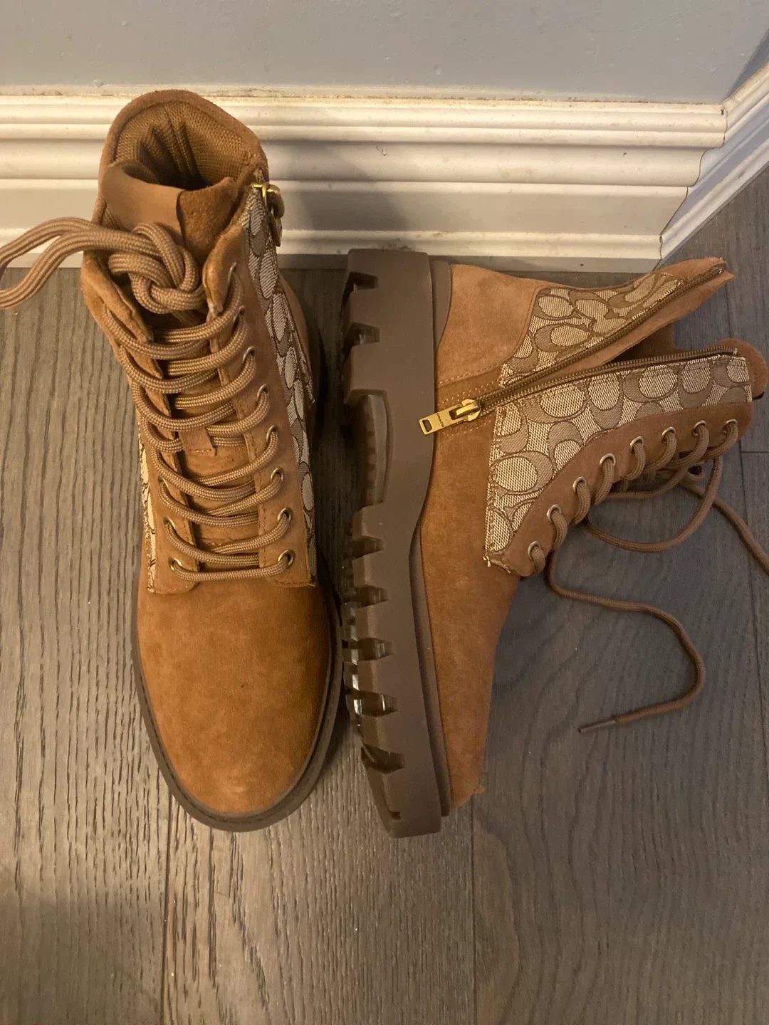 Coach Brown Leather Lace-Up Boots