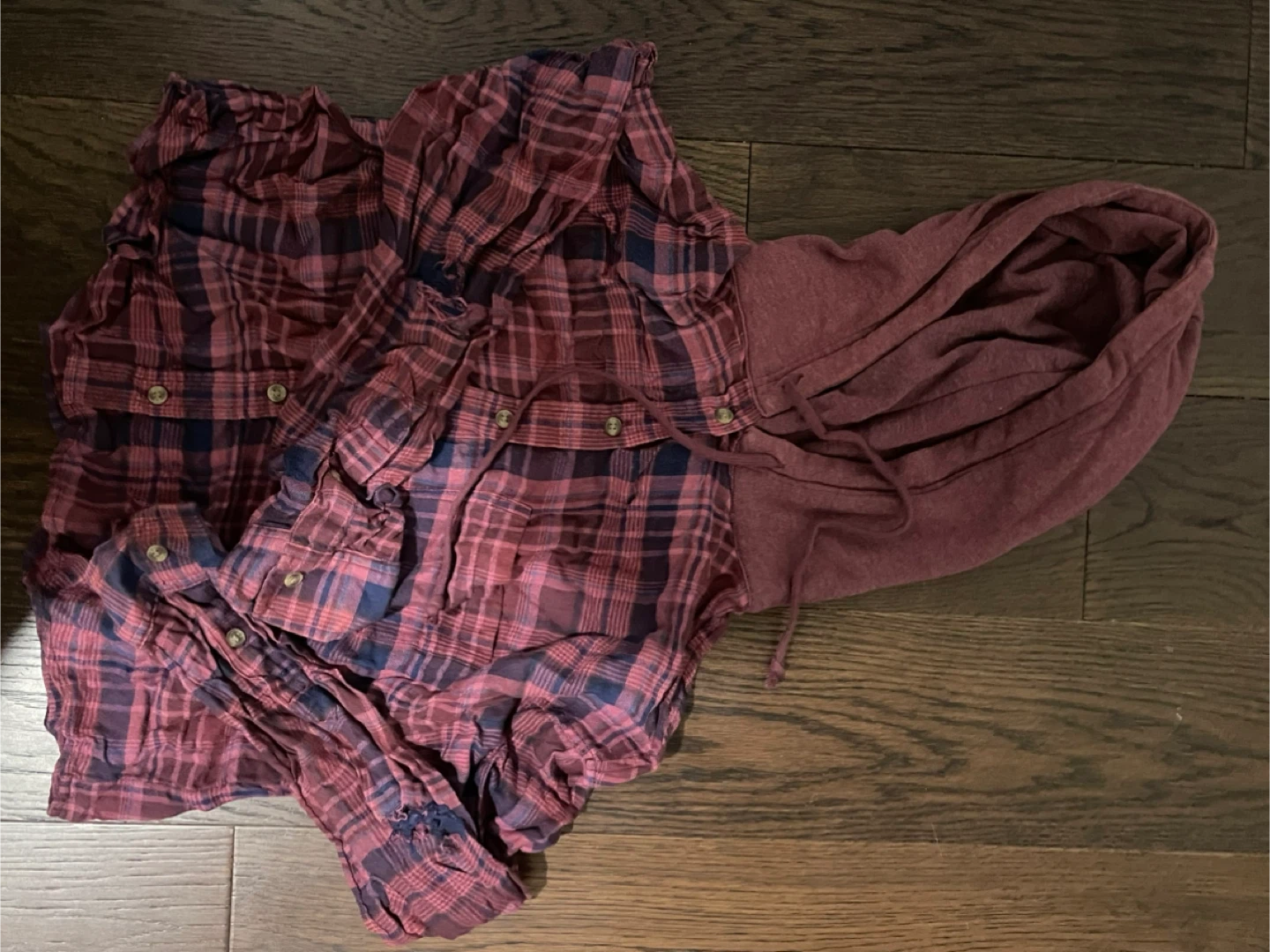 Burgundy Plaid Hoodie Shirt