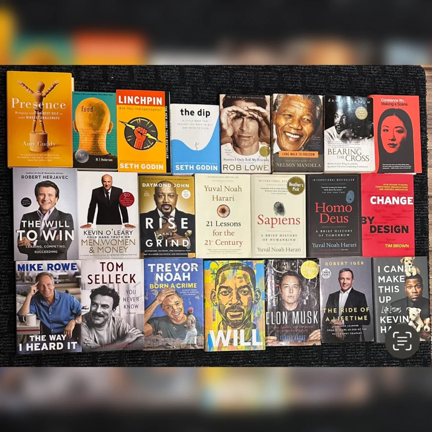 Books: Will Smith, Nelson Mandela, MLK, Elon, Shark tank