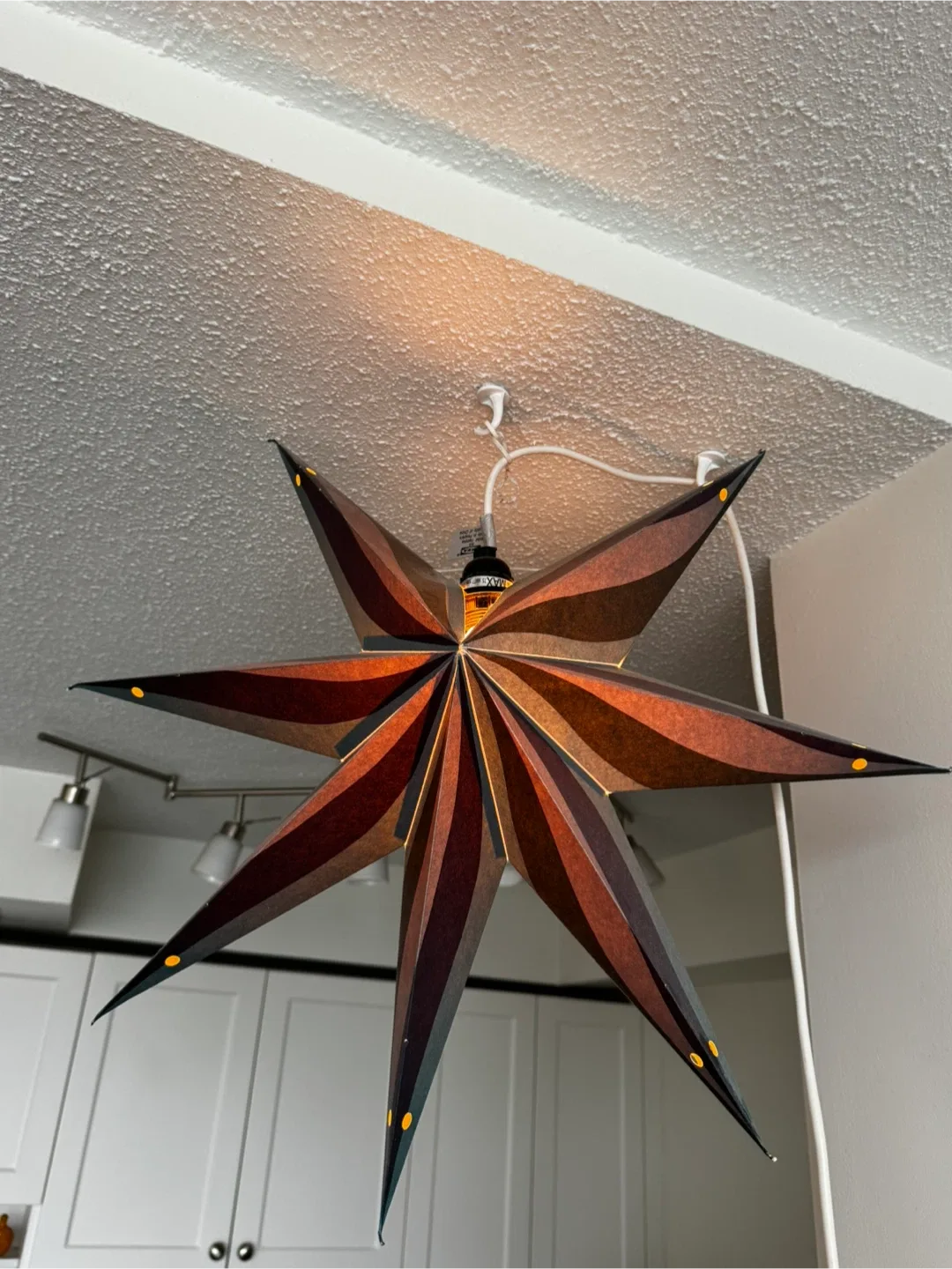 #cleanout Paper Star Lamp with corded light bulb
