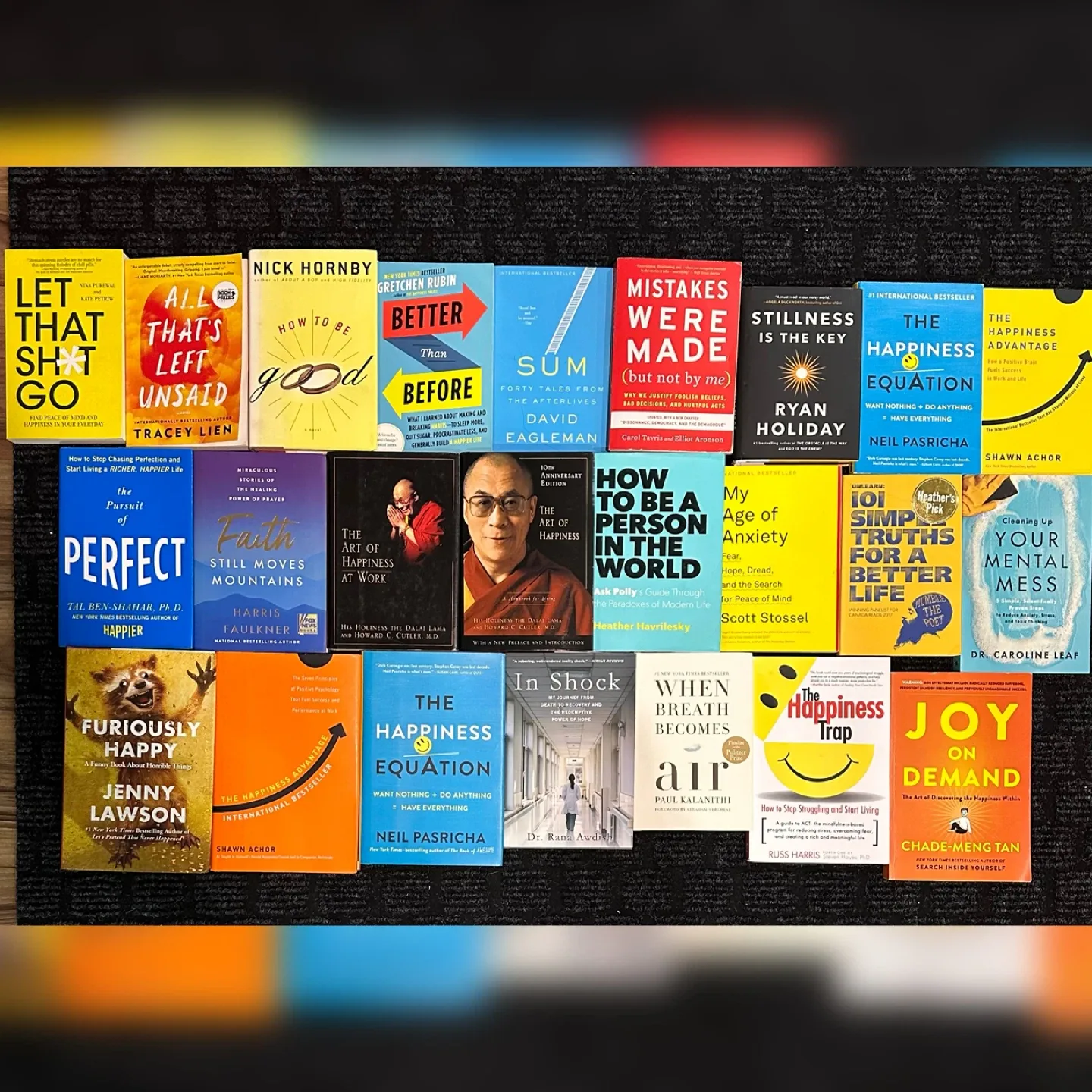 Happiness advantage, Art of Happiness, happiness equation,..