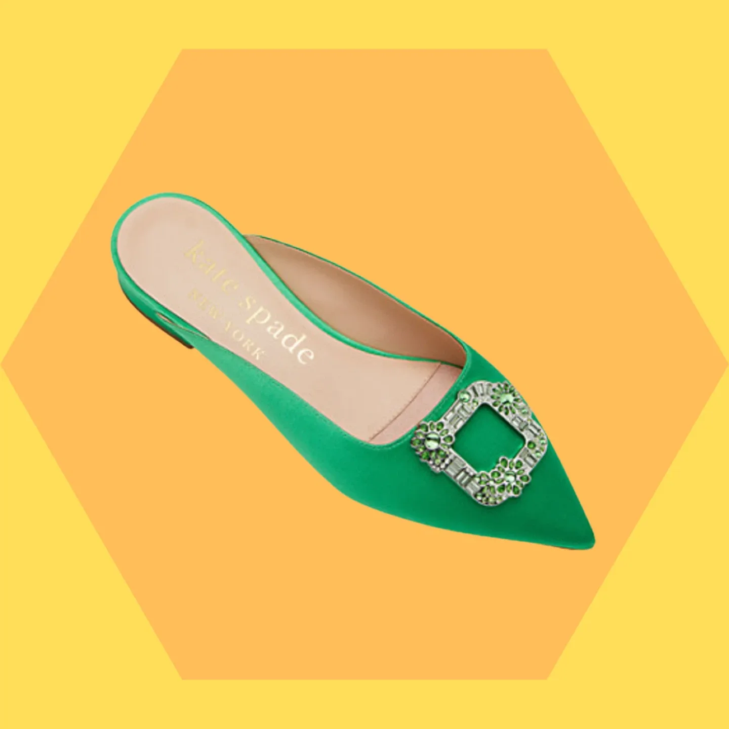 Kate Spade Kelly Emerald Green Buckle Up Slide Flats size 7 image indicator(3)